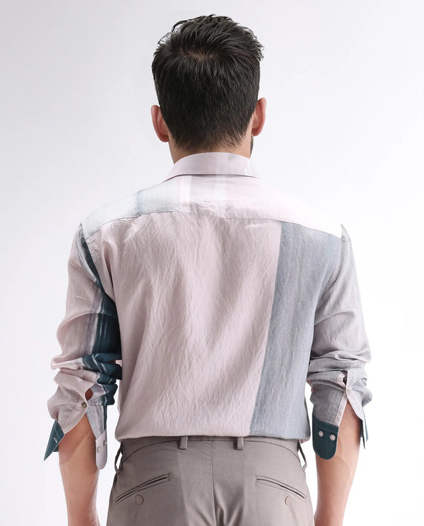 Rare Rabbit Men Numa Teal Viscose Blend Fabric Full Sleeve Collared Neck Jacquard Shirt