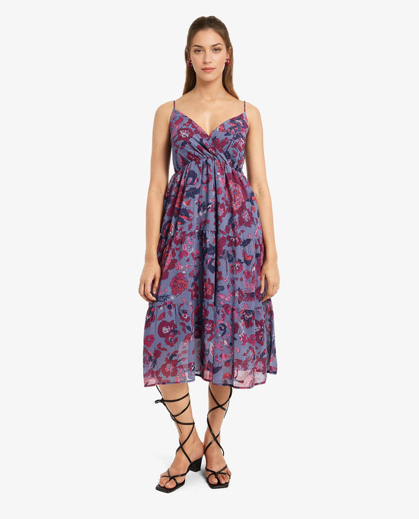 Rareism Women's Nuno Light Multi  Shoulder Straps Tie-Up Closure Sleeveless Floral Print Fit And Flare Midi Dress
