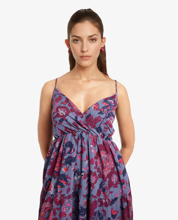 Rareism Women's Nuno Light Multi  Shoulder Straps Tie-Up Closure Sleeveless Floral Print Fit And Flare Midi Dress