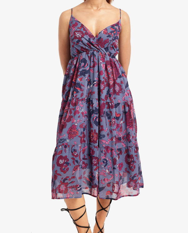 Rareism Women's Nuno Light Multi  Shoulder Straps Tie-Up Closure Sleeveless Floral Print Fit And Flare Midi Dress
