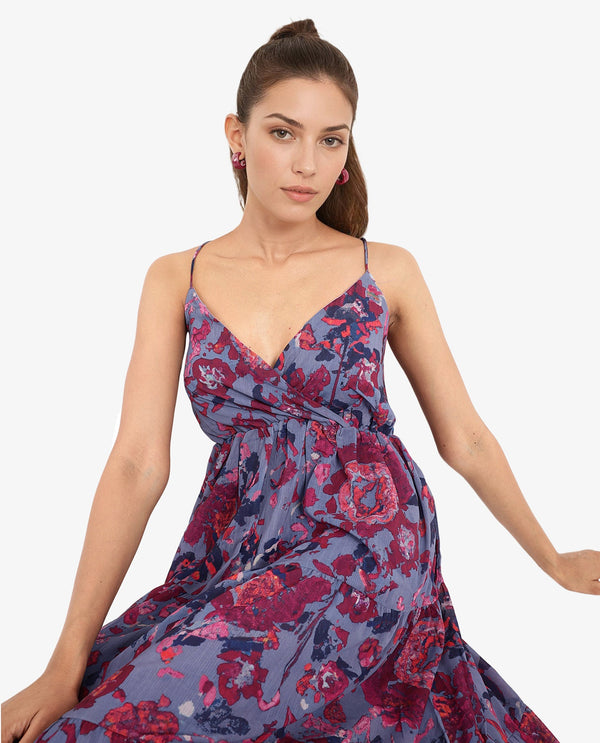 Rareism Women's Nuno Light Multi  Shoulder Straps Tie-Up Closure Sleeveless Floral Print Fit And Flare Midi Dress