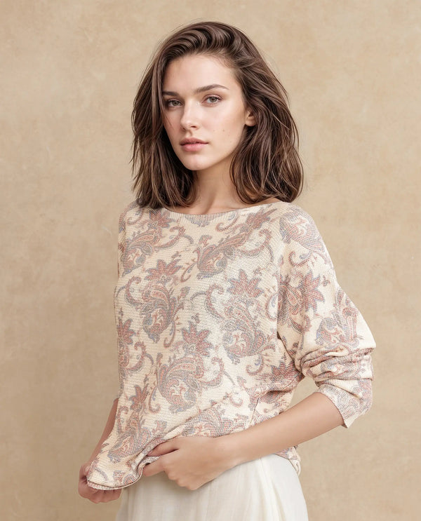 Rareism Women Nupint Light Multi Polyester Viscose Fabric Full Sleeve Relaxed Fit Top