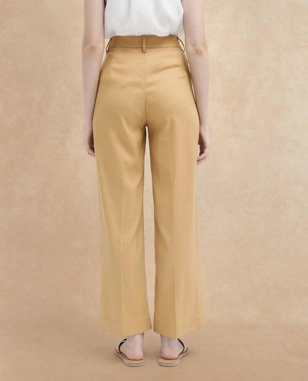 Rareism Women Nuray Tan Cotton Zipper Closure Trouser