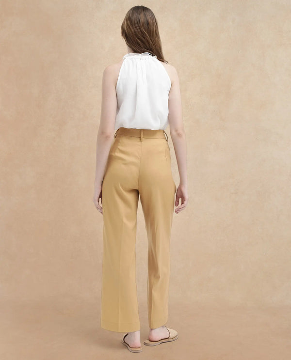 Rareism Women Nuray Tan Cotton Zipper Closure Trouser