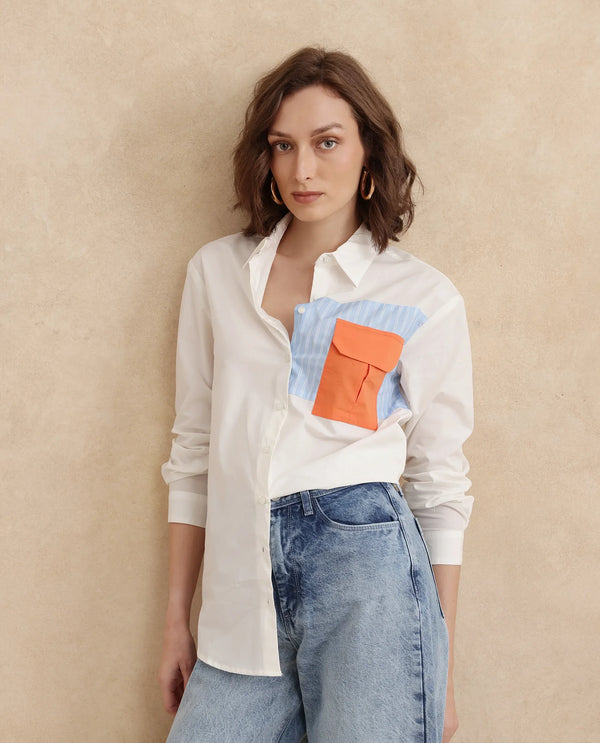 Rareism Women Nuvem Off White Cuffed Sleeve Collared Neck Regular Fit Plain Shirt