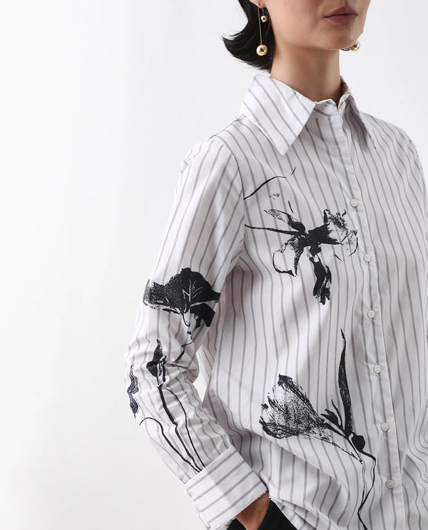 Rareism Women Nzingat White Cuffed Sleeve Collared Neck Regular Fit Floral Print Shirt