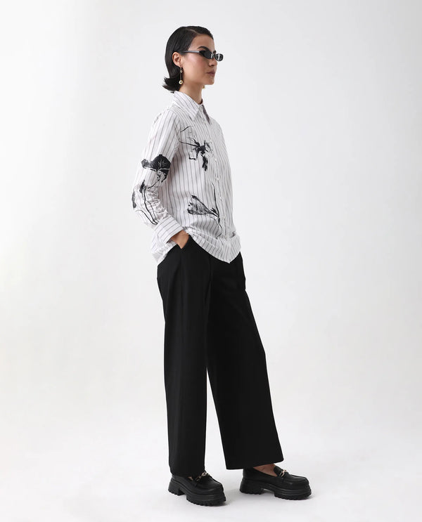 Rareism Women Nzingat White Cuffed Sleeve Collared Neck Regular Fit Floral Print Shirt