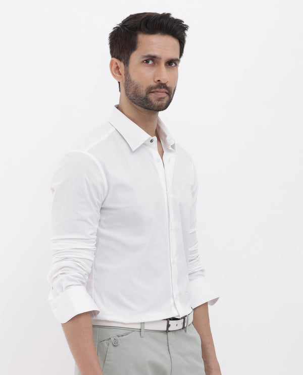 Rare Rabbit Men's Neutron-8 White Cotton Polyester Fabric Full Sleeves Solid Shirt