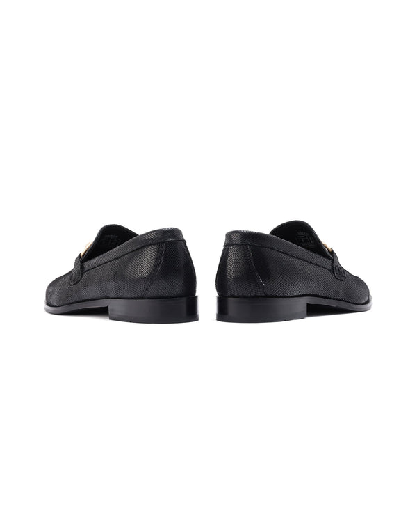 Rare Rabbit Men's Snaker Black Slip-On Genuine Textured Leather Guild Branded Loafer