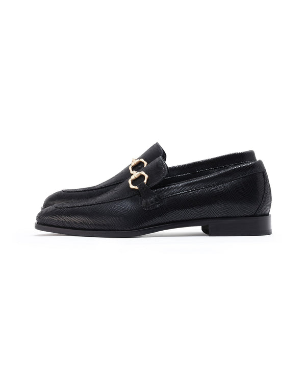 Rare Rabbit Men's Snaker Black Slip-On Genuine Textured Leather Guild Branded Loafer