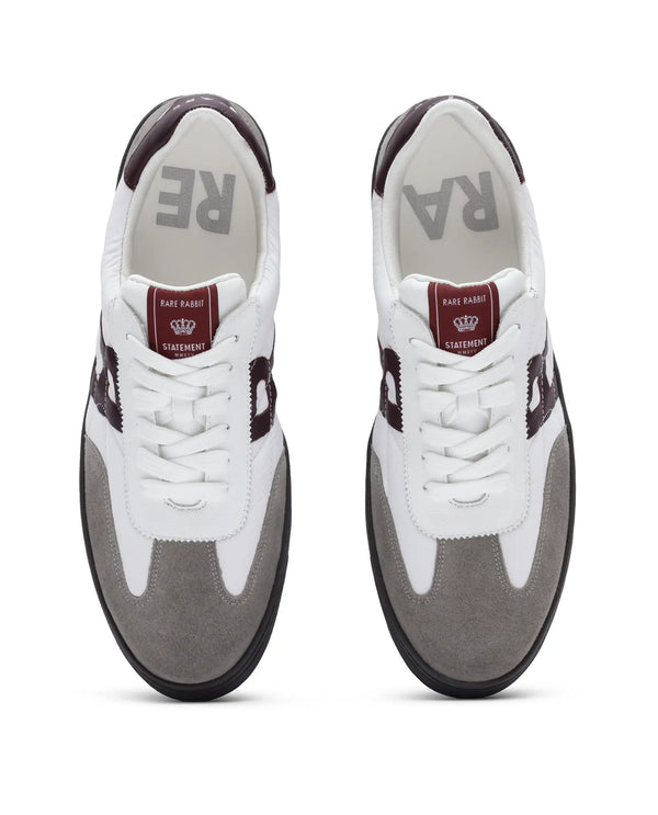 Rare Rabbit Men Atlas White Genuine Suede and Parachute Dual Tone Lace-Up Sneaker Shoes