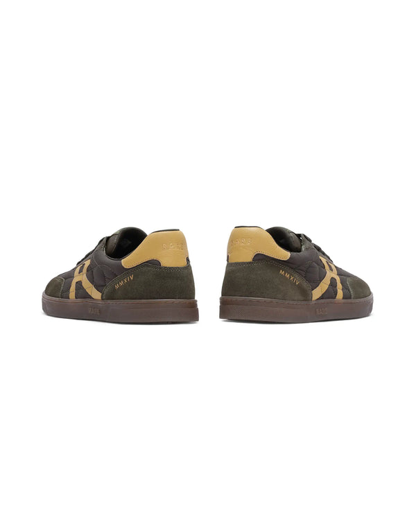 Rare Rabbit Men Atlas Olive Genuine Suede and Parachute Dual Tone Lace-Up Sneaker Shoes