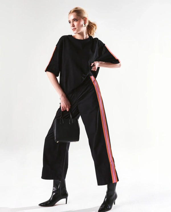 Rareism Women Nonwen-B Black Cotton Fabric Hook Closure Wide Fit Ankle Length Plain Trouser