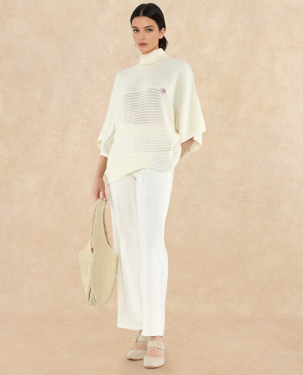 Rareism Women Oaklen Off White Acrylic Fabric Oversized Fit Plain Sweater