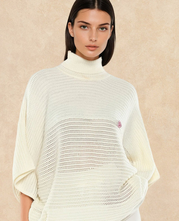 Rareism Women Oaklen Off White Acrylic Fabric Oversized Fit Plain Sweater