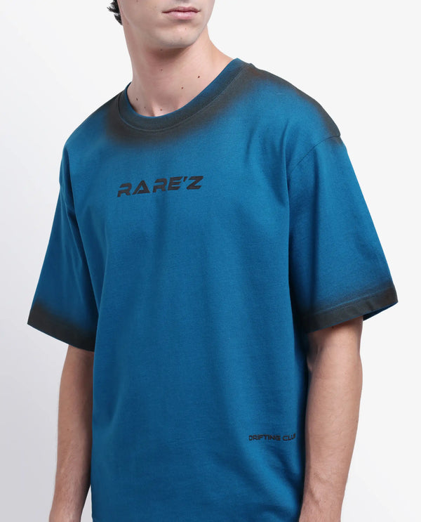 Rare Rabbit Men Oakoe Petrol Cotton Fabric Short Sleeve Slip-On Oversized Fit Graphic Print T-Shirt