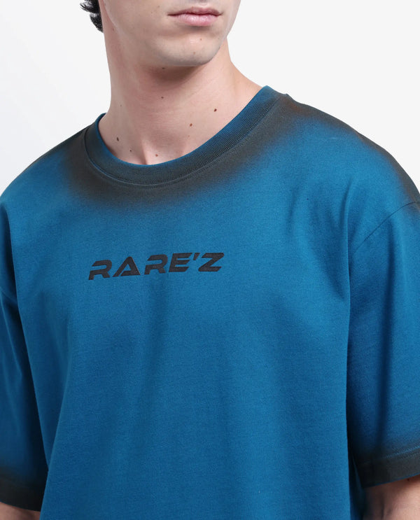 Rare Rabbit Men Oakoe Petrol Cotton Fabric Short Sleeve Slip-On Oversized Fit Graphic Print T-Shirt