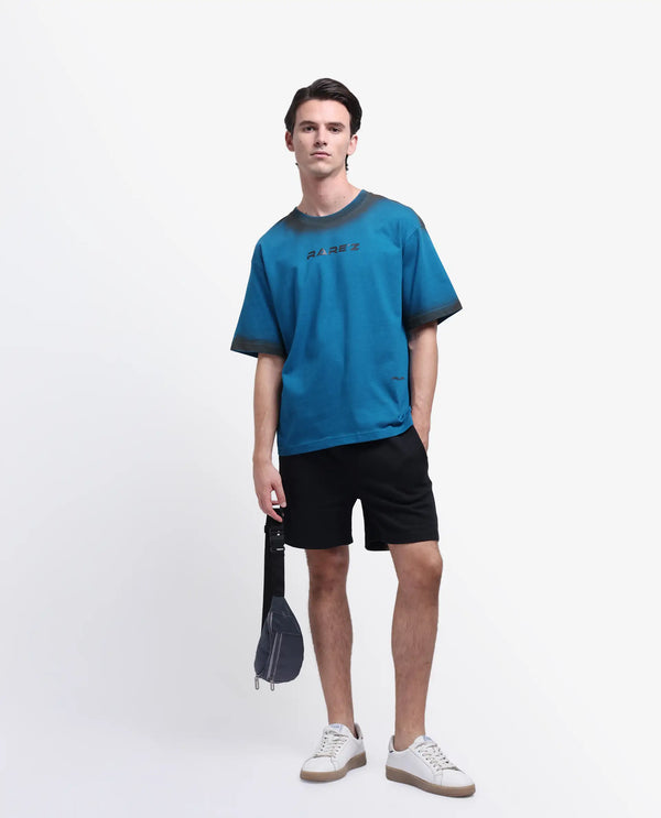 Rare Rabbit Men Oakoe Petrol Cotton Fabric Short Sleeve Slip-On Oversized Fit Graphic Print T-Shirt