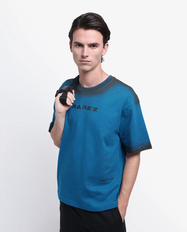 Rare Rabbit Men Oakoe Petrol Cotton Fabric Short Sleeve Slip-On Oversized Fit Graphic Print T-Shirt