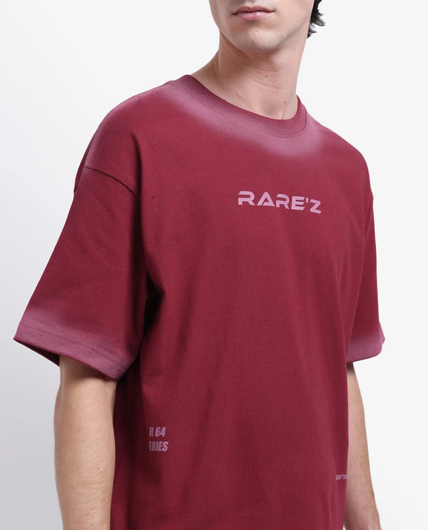 Rare Rabbit Men Oakoe Dark Red Cotton Fabric Short Sleeve Slip-On Oversized Fit Graphic Print T-Shirt