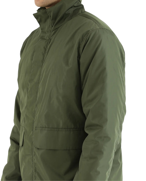 Rare Rabbit Men Oba Dark Green Polyester Fabric Full Sleeve High Neck Collared Snap Button Closure Plain Jacket