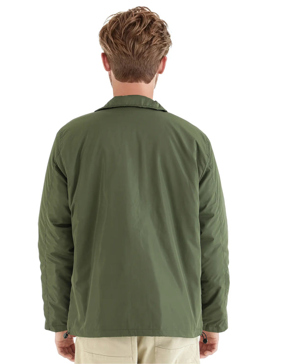 Rare Rabbit Men Oba Dark Green Polyester Fabric Full Sleeve High Neck Collared Snap Button Closure Plain Jacket
