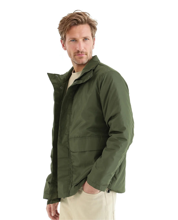 Rare Rabbit Men Oba Dark Green Polyester Fabric Full Sleeve High Neck Collared Snap Button Closure Plain Jacket