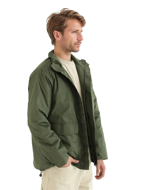 Rare Rabbit Men Oba Dark Green Polyester Fabric Full Sleeve High Neck Collared Snap Button Closure Plain Jacket