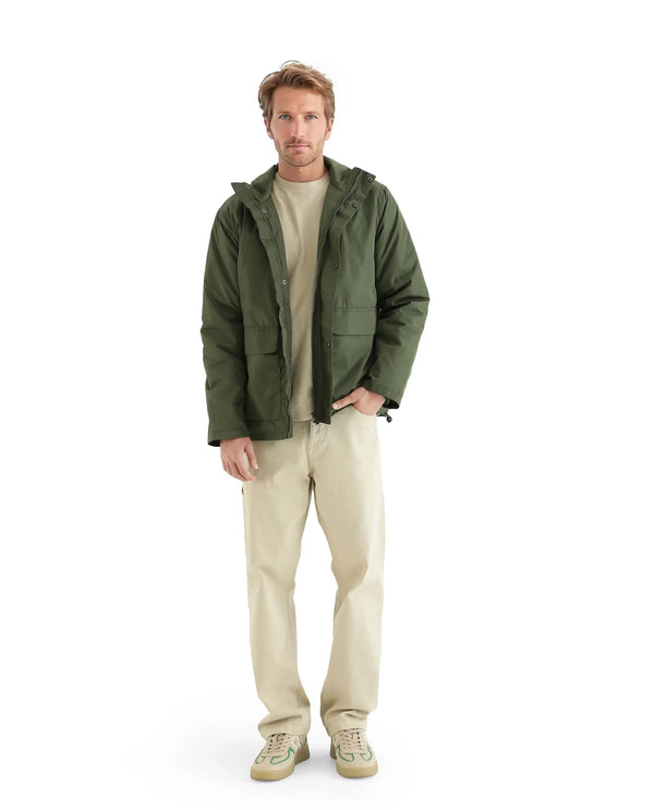 Rare Rabbit Men Oba Dark Green Polyester Fabric Full Sleeve High Neck Collared Snap Button Closure Plain Jacket
