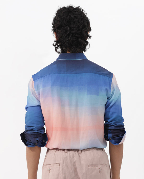 Rare Rabbit Men's Obroom Light Pink Viscose Fabric Full Sleeves Ombre Shirt