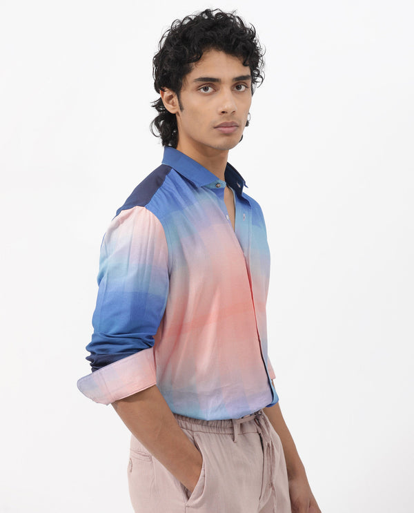 Rare Rabbit Men's Obroom Light Pink Viscose Fabric Full Sleeves Ombre Shirt