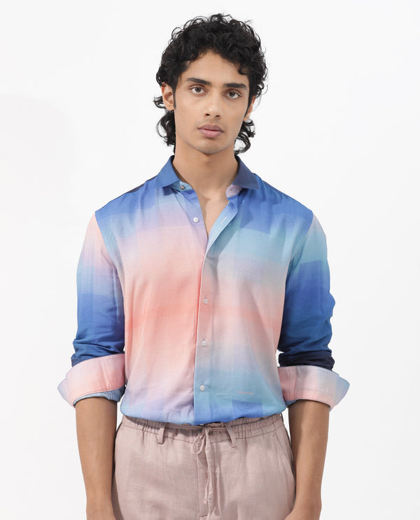 Rare Rabbit Men's Obroom Light Pink Viscose Fabric Full Sleeves Ombre Shirt