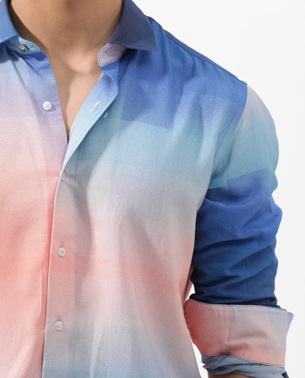Rare Rabbit Men's Obroom Light Pink Viscose Fabric Full Sleeves Ombre Shirt