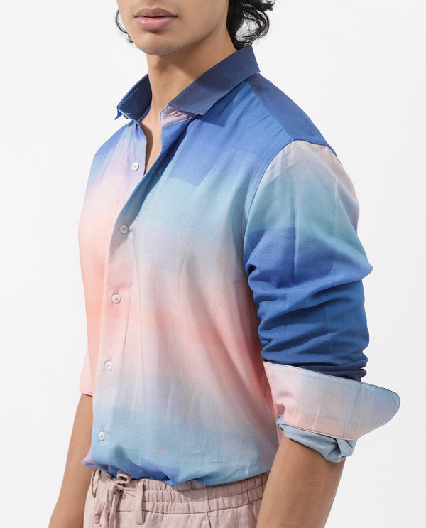 Rare Rabbit Men's Obroom Light Pink Viscose Fabric Full Sleeves Ombre Shirt