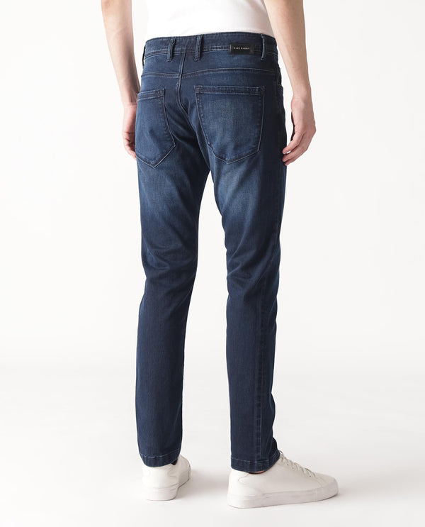 Rare Rabbit Men's Oeko Navy Mid Wash Mid-Rise Slim Fit Jeans