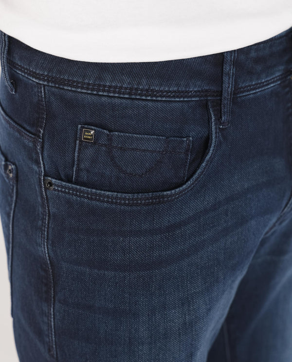 Rare Rabbit Men's Oeko Navy Mid Wash Mid-Rise Slim Fit Jeans
