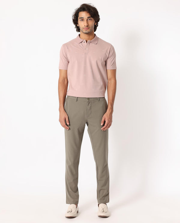 Rare Rabbit Men's Ogram Dusky Pink Cotton Lycra Fabric Collared Neck Snap Button Half Sleeves Monogram Polo T-Shirt