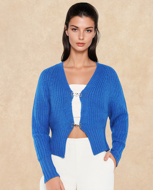 Rareism Women Okali Blue Relaxed Fit Plain Cardigan
