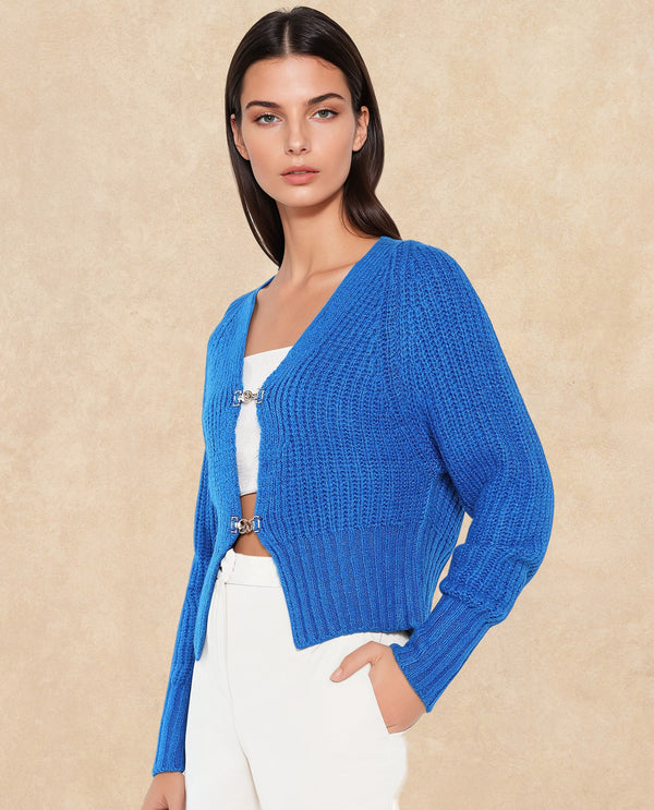 Rareism Women Okali Blue Relaxed Fit Plain Cardigan