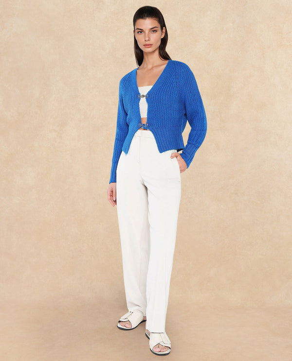 Rareism Women Okali Blue Relaxed Fit Plain Cardigan
