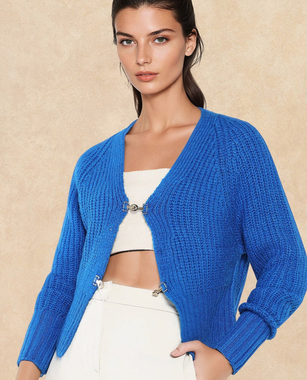 Rareism Women Okali Blue Relaxed Fit Plain Cardigan