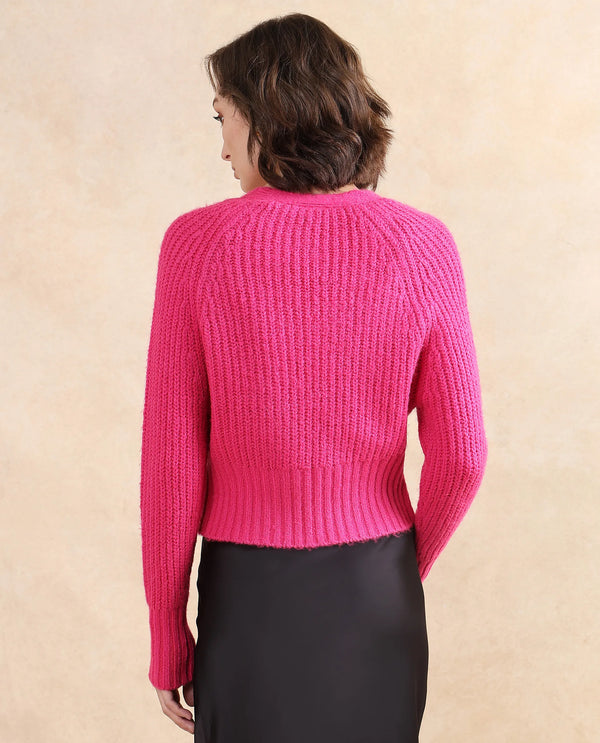 Rareism Women Okali Pink Relaxed Fit Plain Cardigan