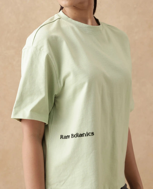 Rareism Women Olaf Pastel Green Cotton Fabric Short Sleeve Crew Neck Solid T-Shirt
