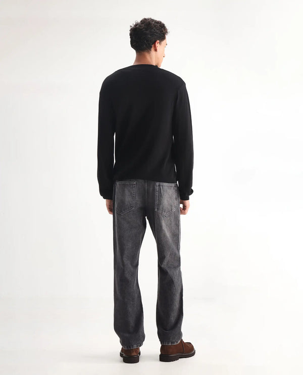 Rare Rabbit Men Oleg Dark Grey Cotton Fabric Mid Wash Cut and Sew Regular Fit Plain Denim Pant