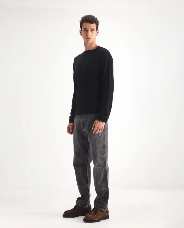 Rare Rabbit Men Oleg Dark Grey Cotton Fabric Mid Wash Cut and Sew Regular Fit Plain Denim Pant