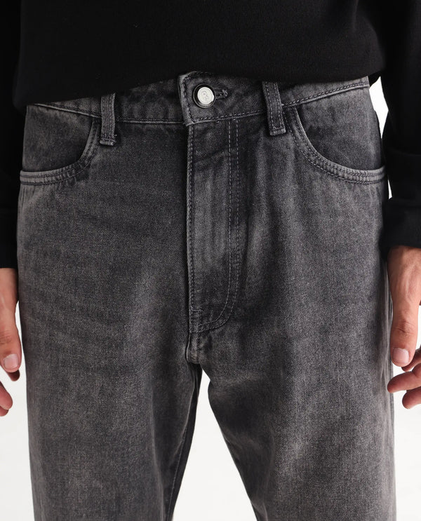 Rare Rabbit Men Oleg Dark Grey Cotton Fabric Mid Wash Cut and Sew Regular Fit Plain Denim Pant