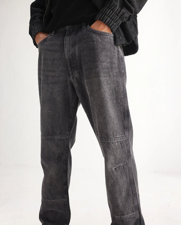 Rare Rabbit Men Oleg Dark Grey Cotton Fabric Mid Wash Cut and Sew Regular Fit Plain Denim Pant
