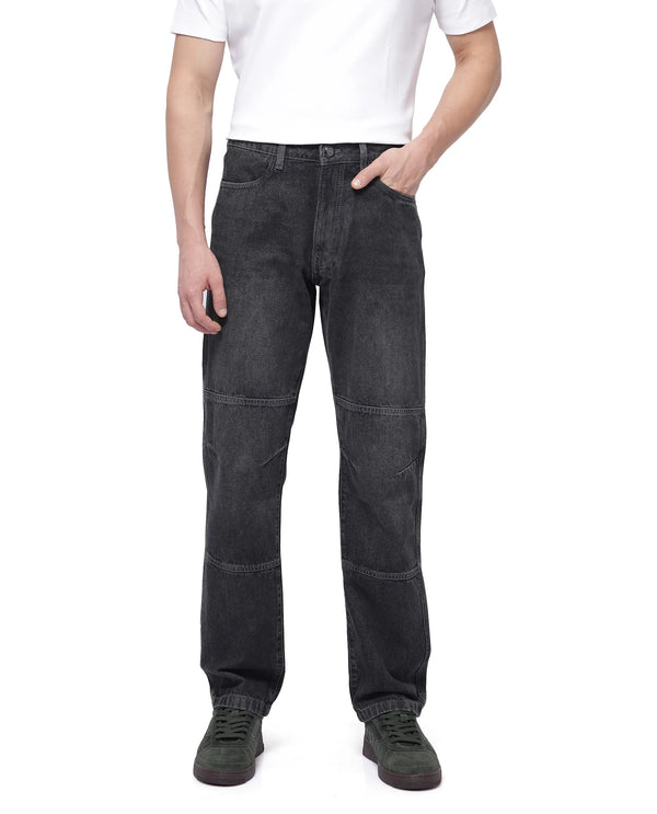 Rare Rabbit Men Oleg Dark Grey Cotton Fabric Mid Wash Cut and Sew Regular Fit Plain Denim Pant