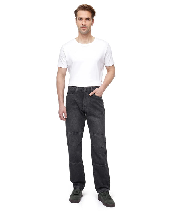 Rare Rabbit Men Oleg Dark Grey Cotton Fabric Mid Wash Cut and Sew Regular Fit Plain Denim Pant