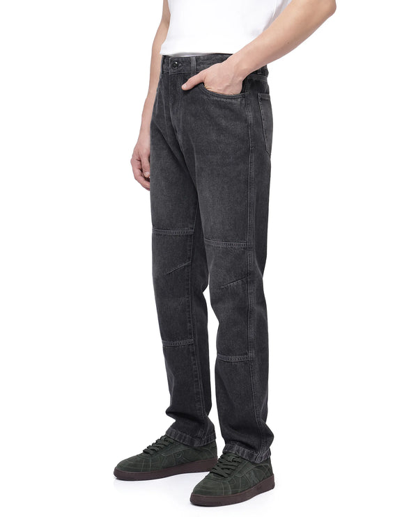 Rare Rabbit Men Oleg Dark Grey Cotton Fabric Mid Wash Cut and Sew Regular Fit Plain Denim Pant
